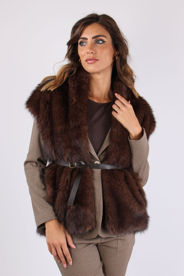 Gilet Ecopelliccia Cintura Moro-2