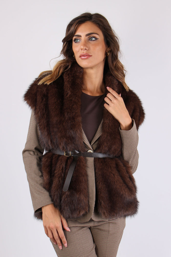 Gilet Ecopelliccia Cintura Moro-2
