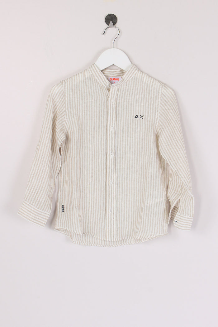 Camicia Lino Riga Sabbia/bianco