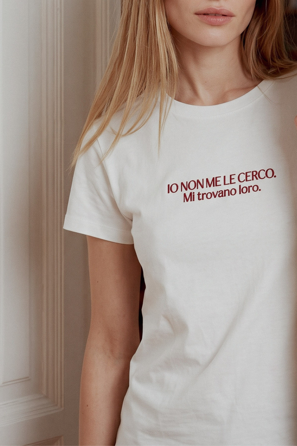 T-shirt Ricamo Io Non Me Le Ce Panna