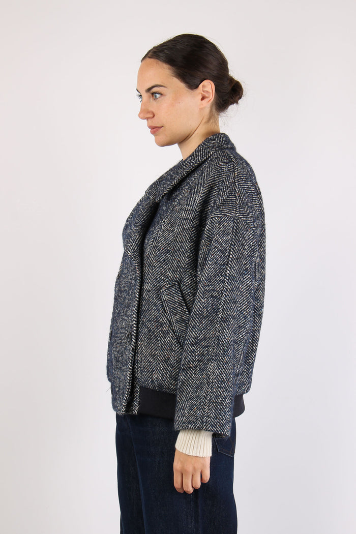 Bomber Peacot Doppio Petto Rescato Blu/panna-6
