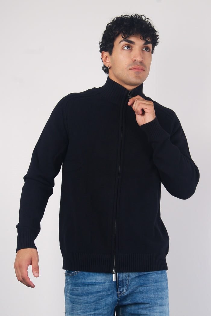 Maglia Zip Cucitura Rilievo Blue Black-5