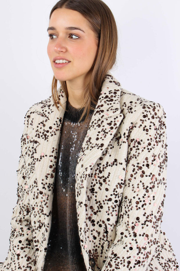 Giacca Cappotto Paillettes Panna-4