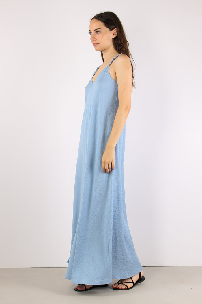 Abito Lungo Spalline Arriccio Azzurro-3