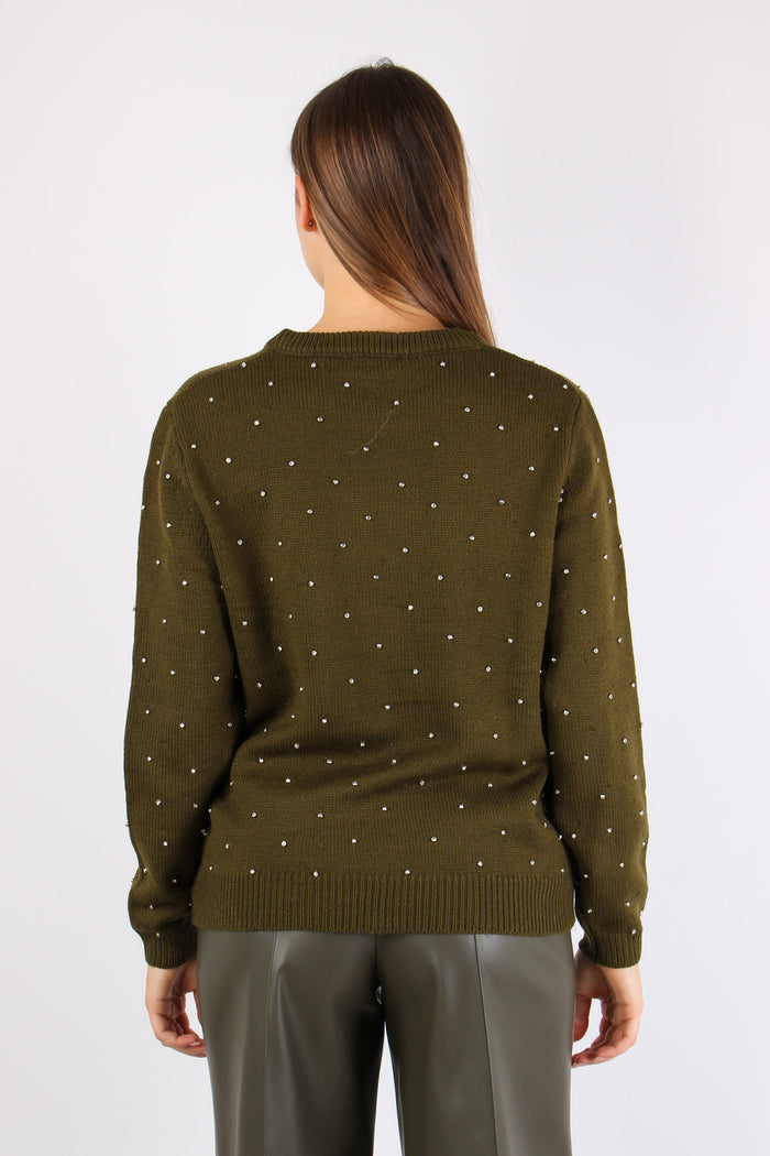 Maglia Inserto Strass Military Green-6