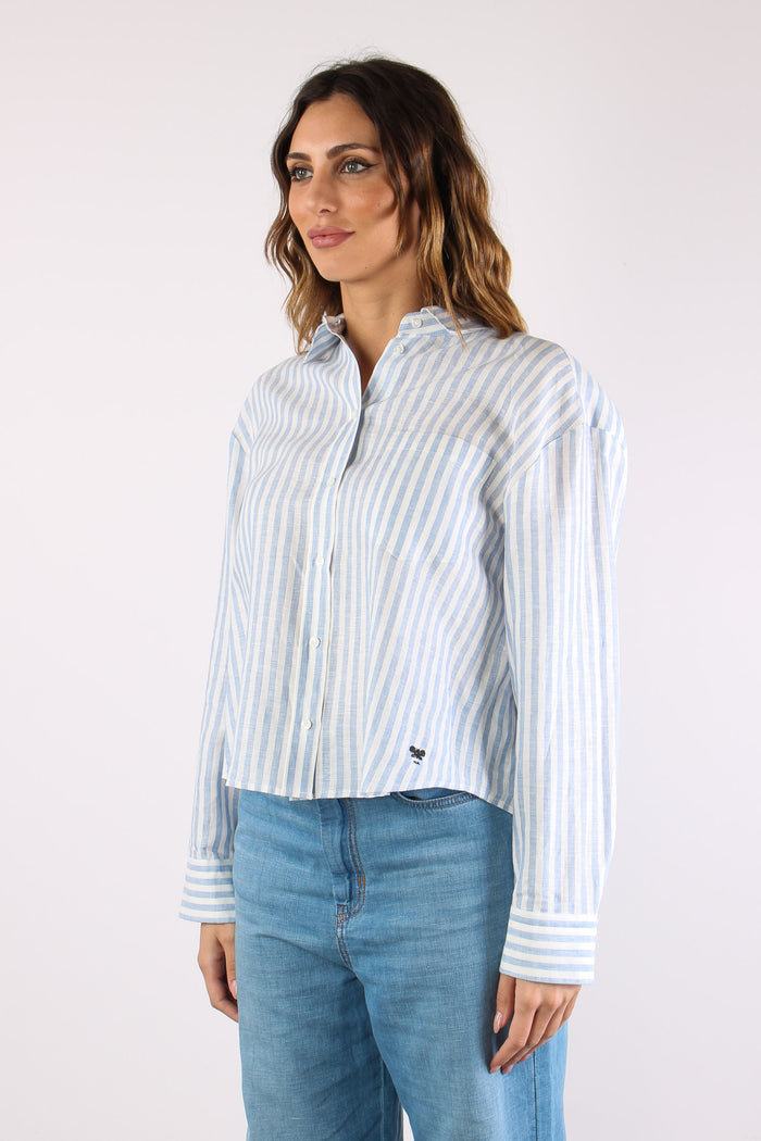 Albatro Camicia Lino Riga Tasca Bianco-3