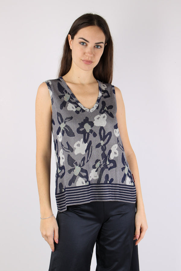 Top Scollo V Jacquard Lurex Blu/salina-2