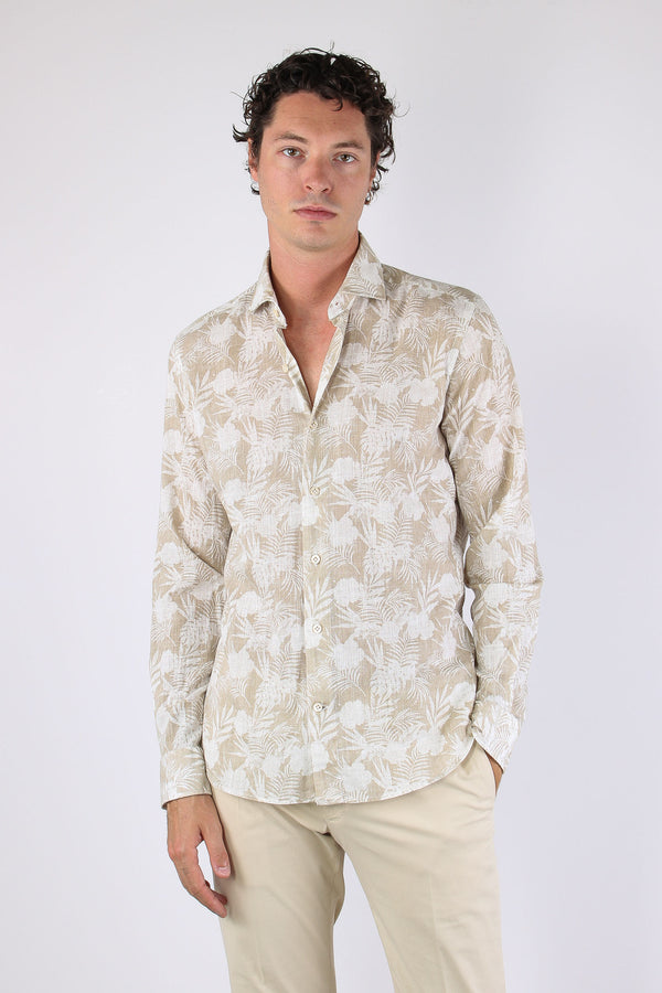 Camicia Cotone Fantasia Beige/bianco-2