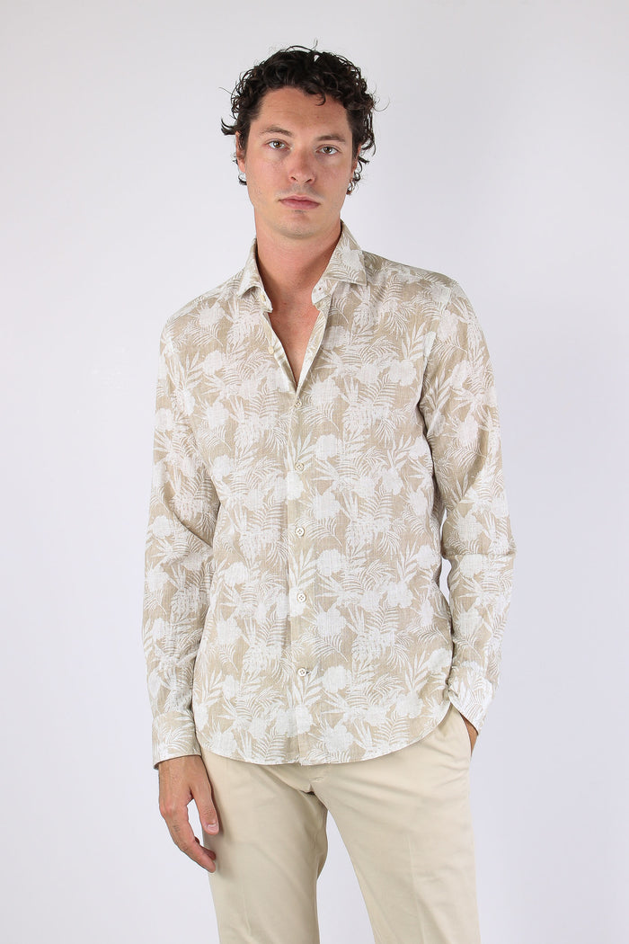 Camicia Cotone Fantasia Beige/bianco-2