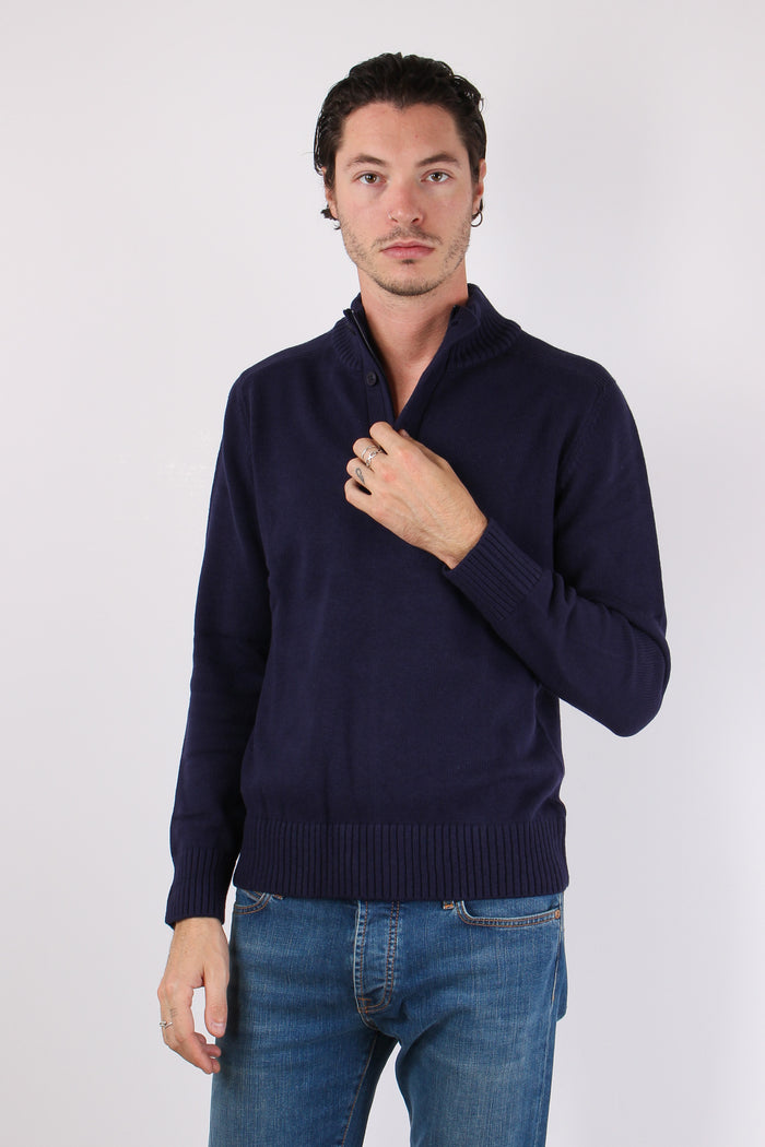 Collo Alto 3 Bottoni Cotone Poseidon Blue-4