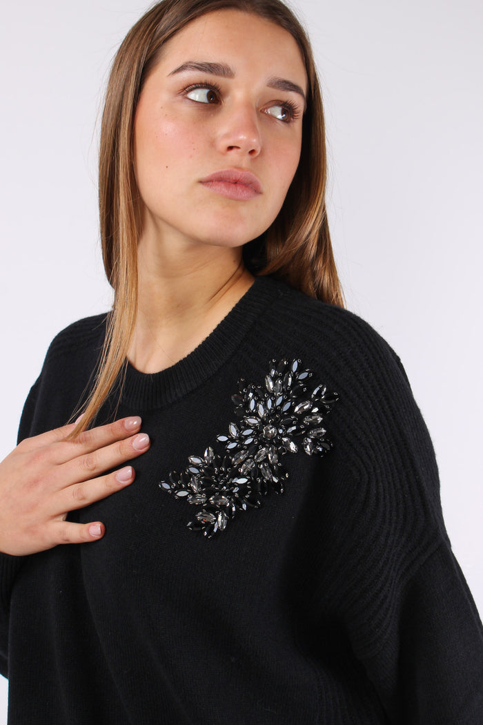 Maglia Girocollo Applicazioni Nero/ricamo-3