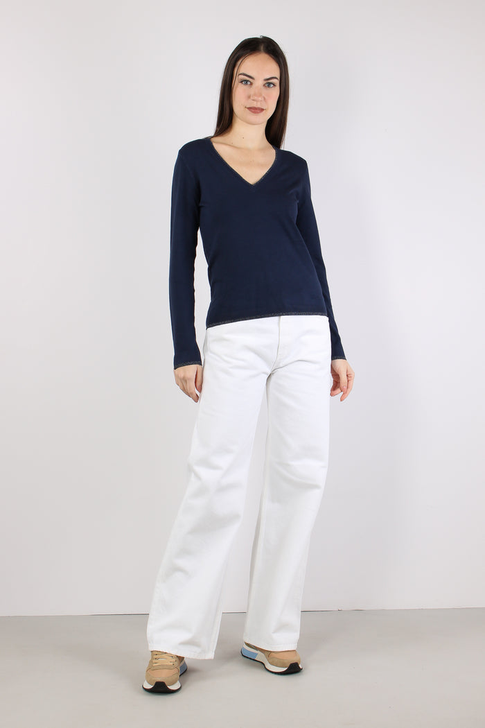 Maglia Scavo V Inserto Lurex Blu Navy-6
