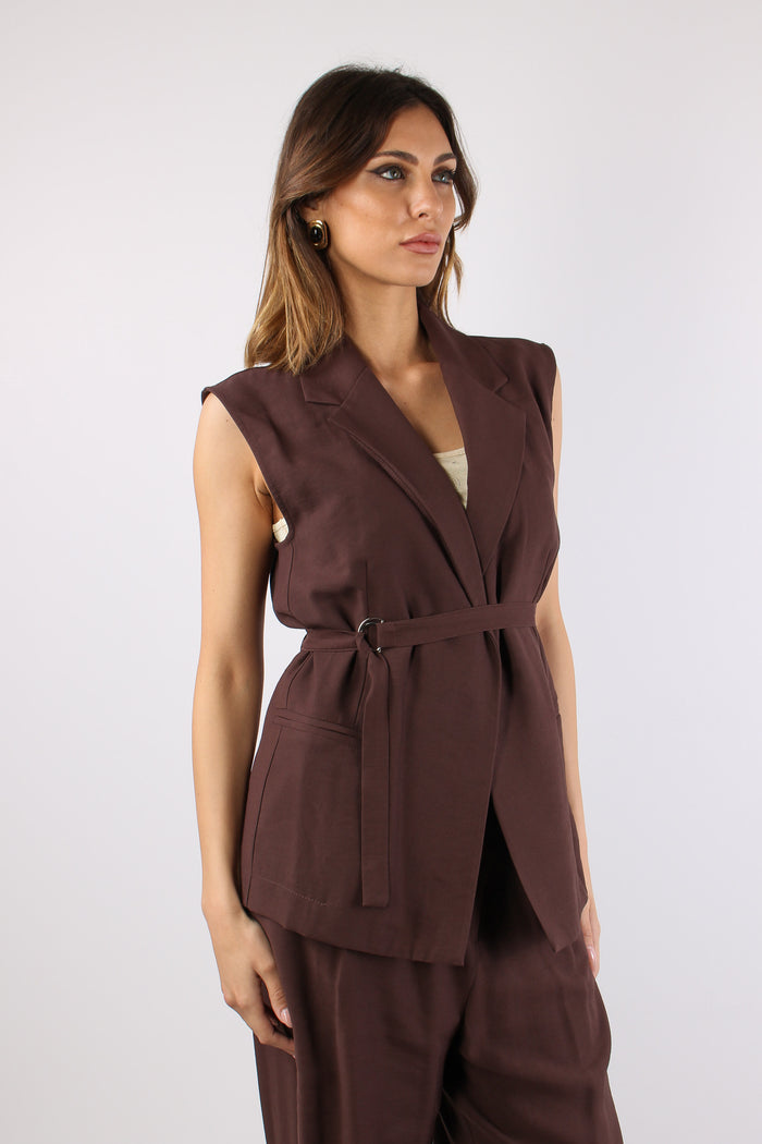 Gilet Cinturato Misto Viscosa Cioccolato-9