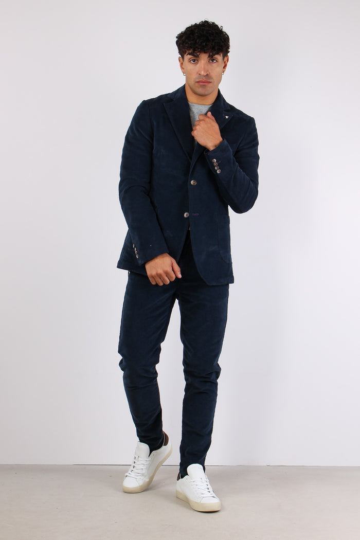 Giacca Velluto Liscio Blu-3