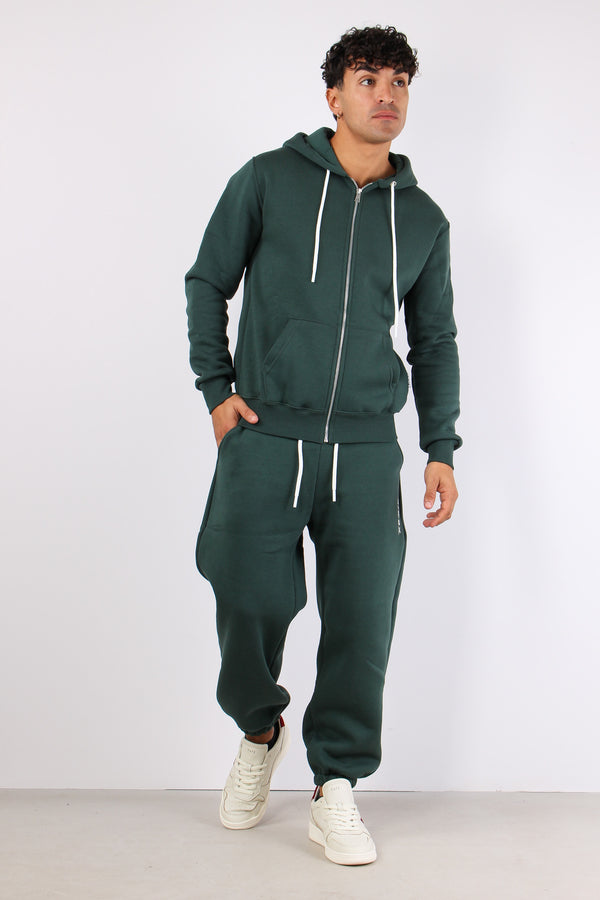 Felpa Full Zip Cappuccio Logo Verde Bosco