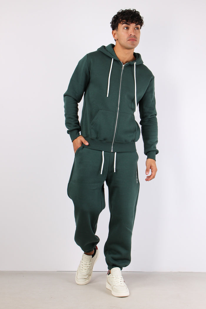 Felpa Full Zip Cappuccio Logo Verde Bosco