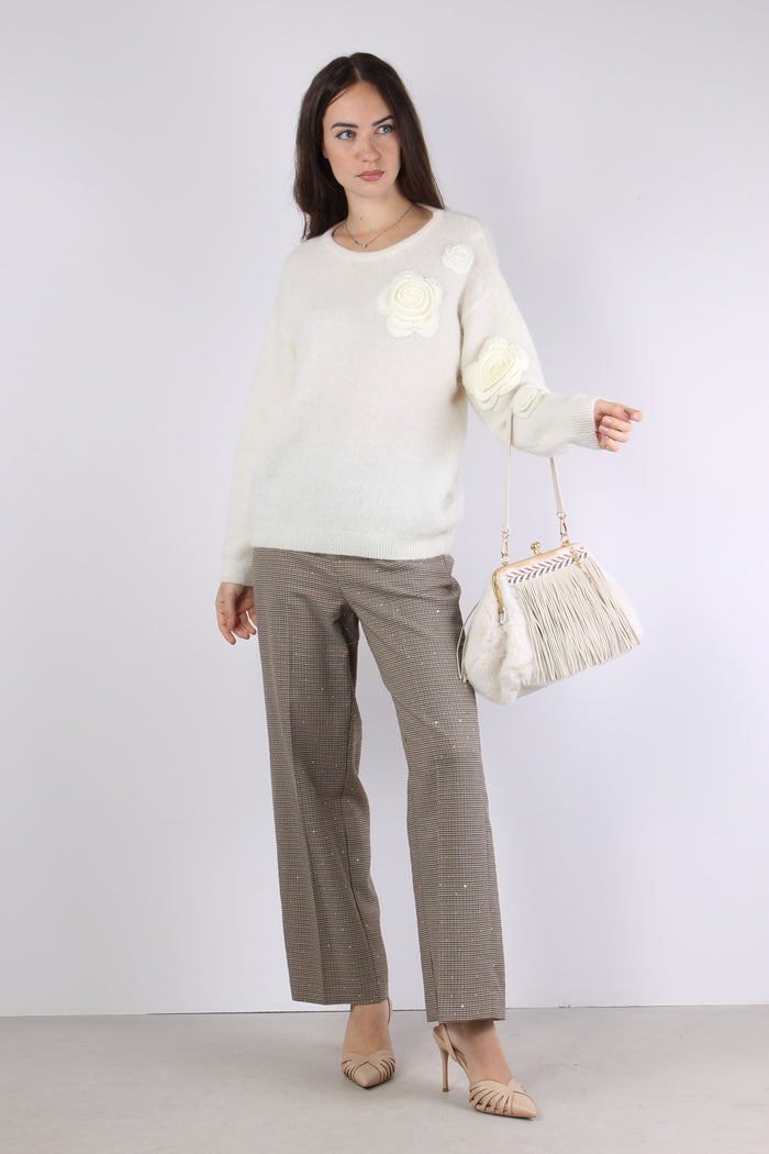 Maglia Over Applicazione Rose Natural-5