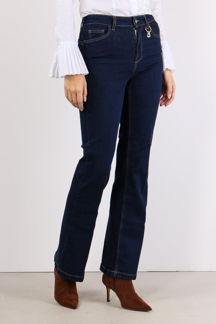 Pantalone Mid Flare Pulito Denim Scuro-3