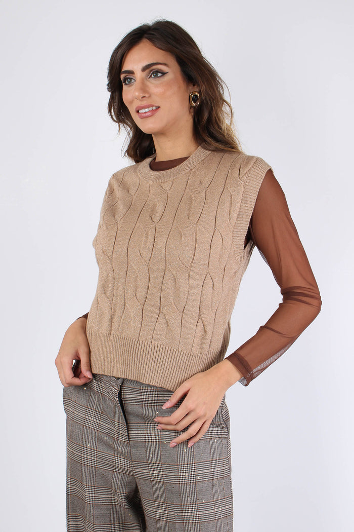 Maglia Girocollo Lurex Viscosa Cammello-5