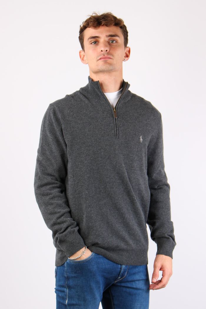 Pullover Mezza Zip Lana Dark Charcoal-4