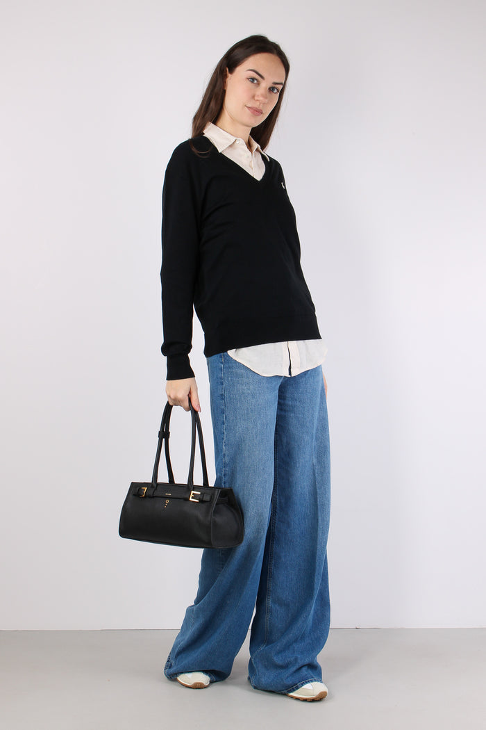 Pullover Cotone Scollo V Polo Black-3