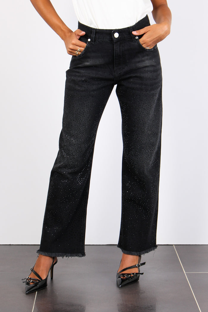 Jeans Vita Bassa Strass Nero-2