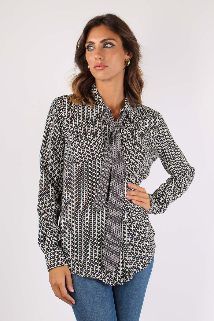 Camicia Viscosa Cravatta Nero/milk-7