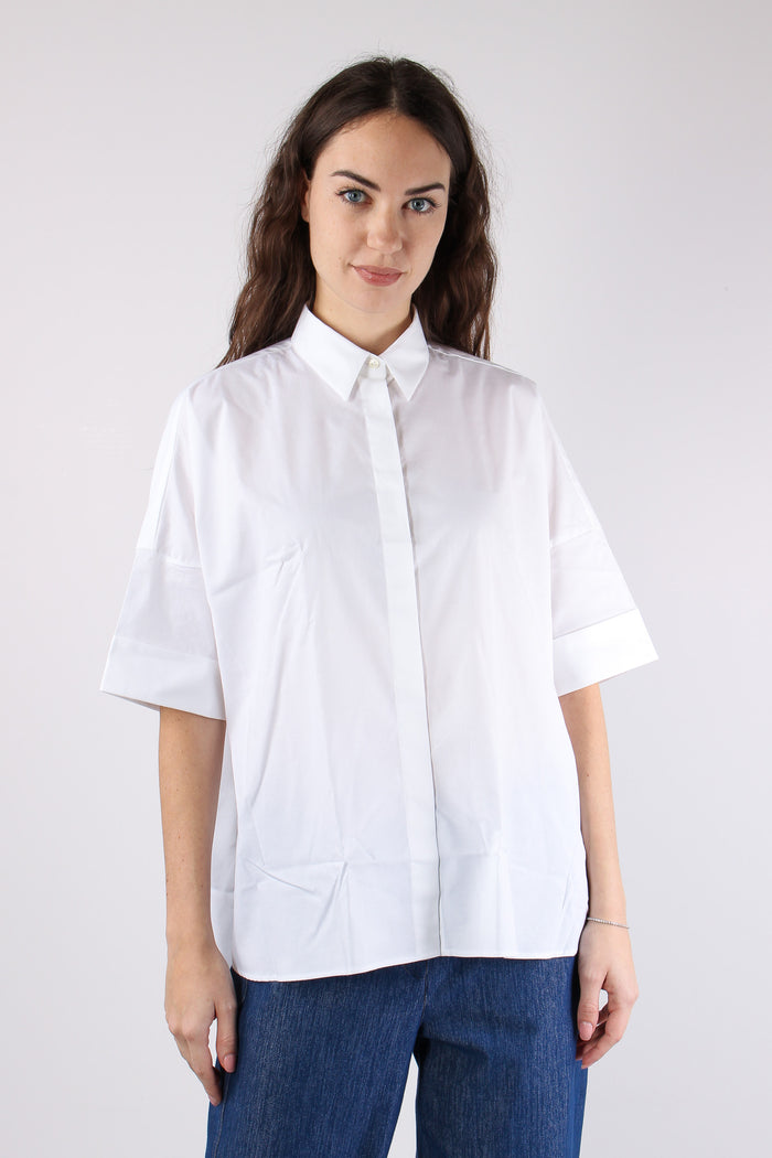 Camicia Over Svasata Manica 3/4 Bianco-2