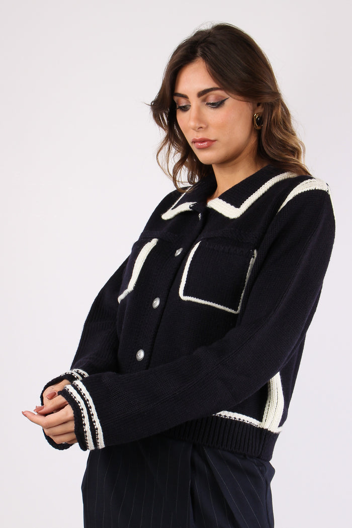 Sulcis Giacca Corta Bordata Blu/bianca-7