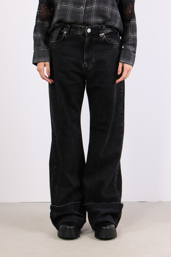 Wanda Denim Maxi Risvolto Denim Nero
