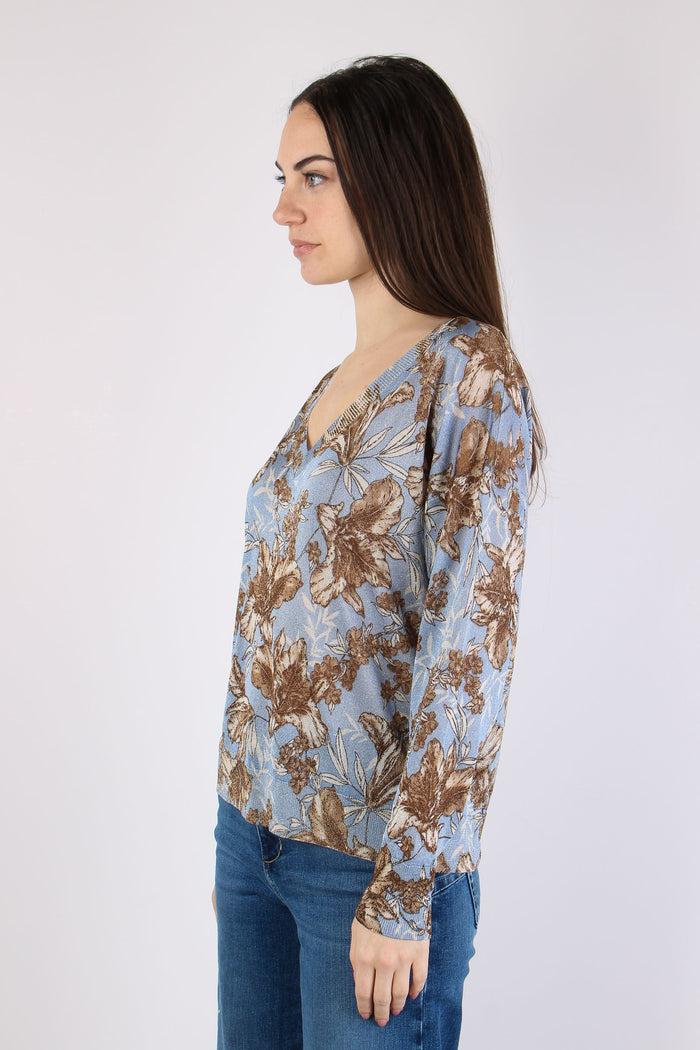 Maglia Lurex Fantasia Foglie Blu Wave-7