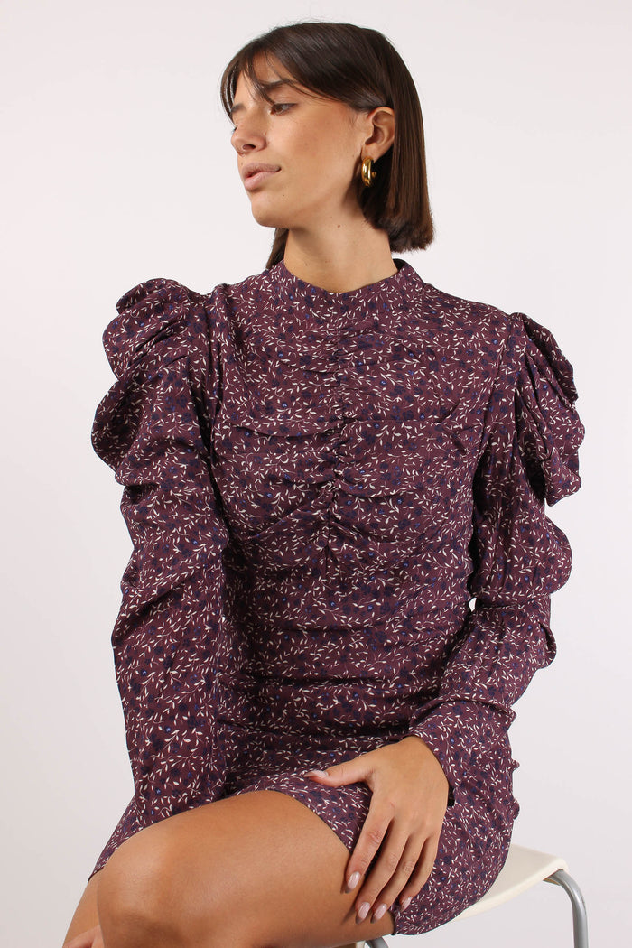 Abito Fantasia Arriccio Spalle Bordeaux-6