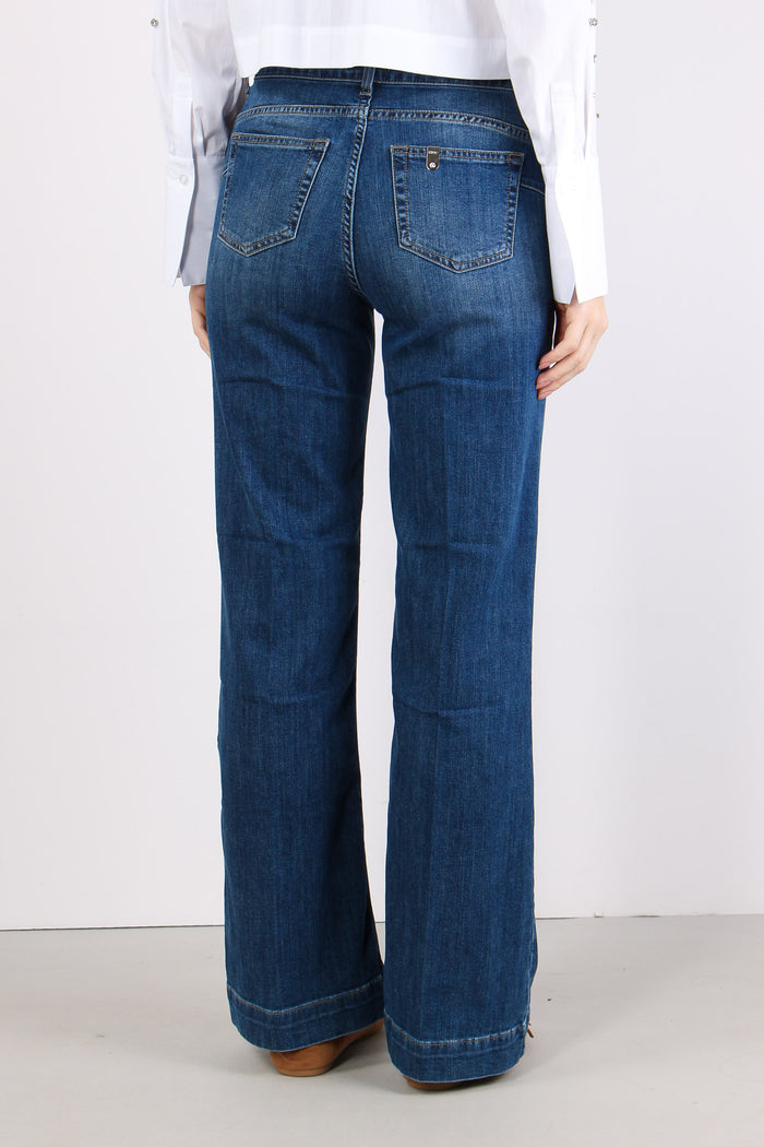 Jeans Flare Bottoni Argento Denim Scuro-4