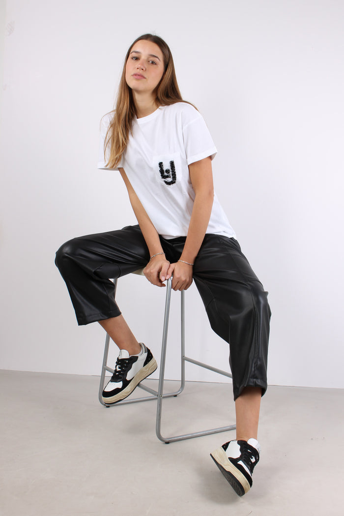 T-shirt Stampa Pailettes Bianco/lj-5