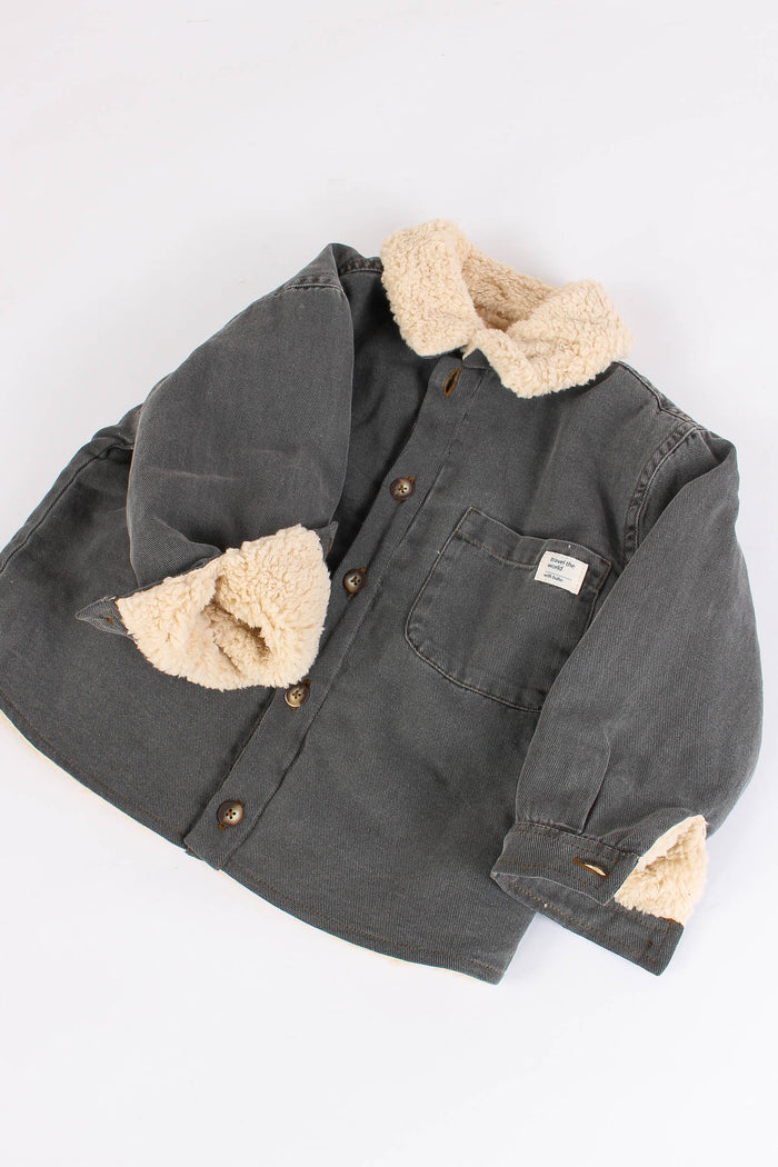 Giubbotto Inserto Teddy Grey Denim-4