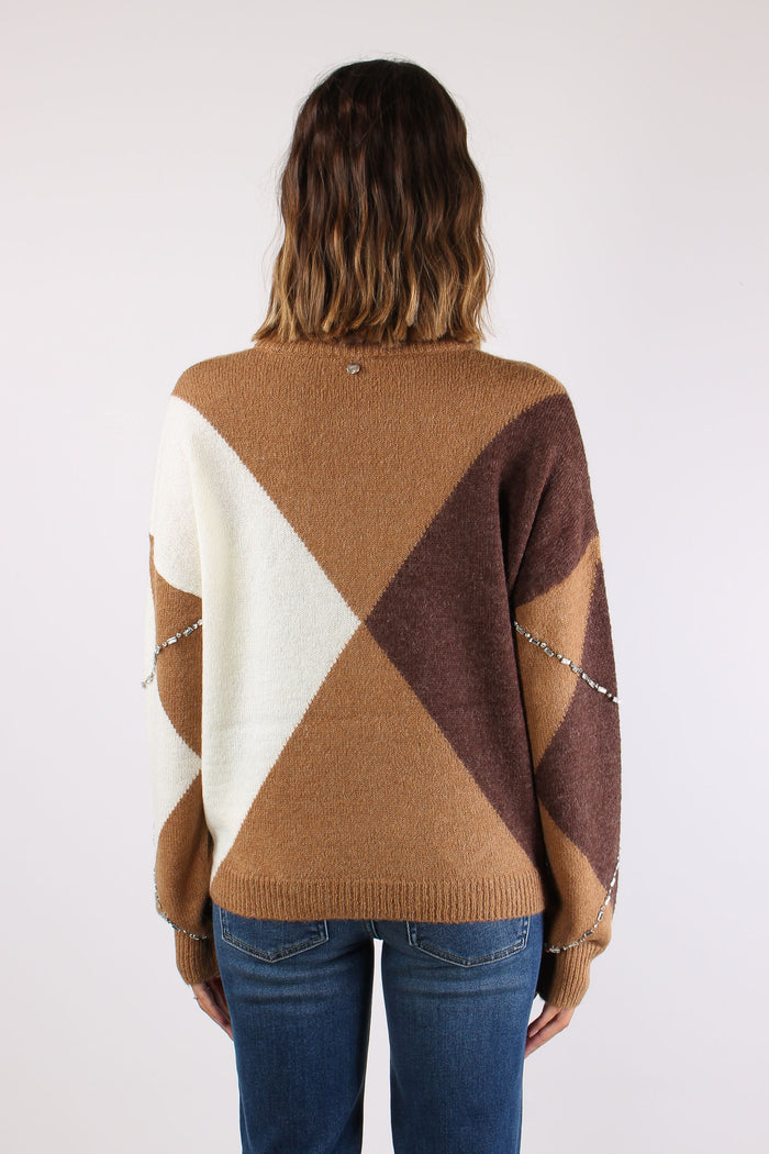 Maglia Maxi Rombi Inserto Strass Camel-4