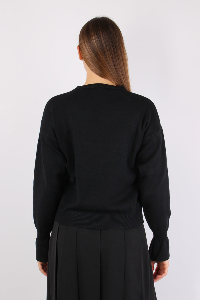 Maglia Viscosa Ripresa Polsi Nero-4