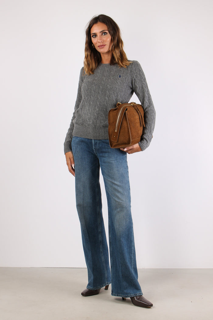 Maglia Girocollo Trecce Misto Lana Grey Heather