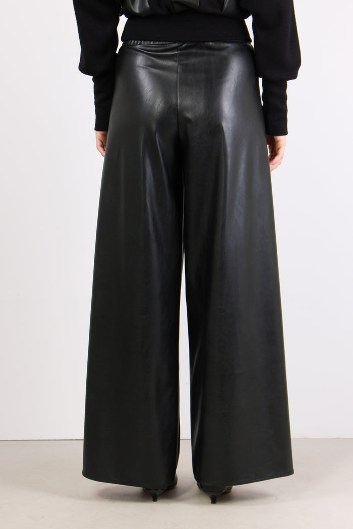 Pantalone Scampanato Ecopelle Nero-6