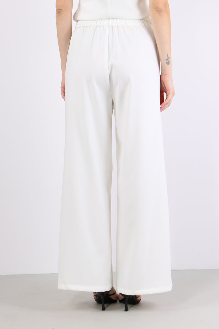 Pantalone Crepe Elastico Vita Bianco-4