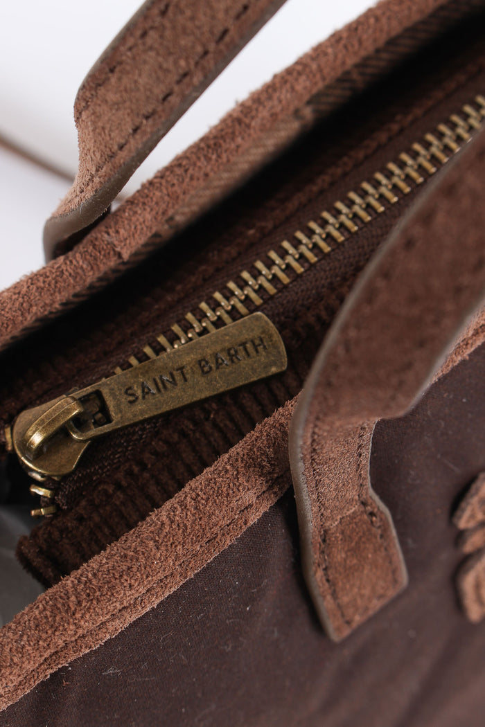 Borsa City Mini Ricamo Logo Brown-8