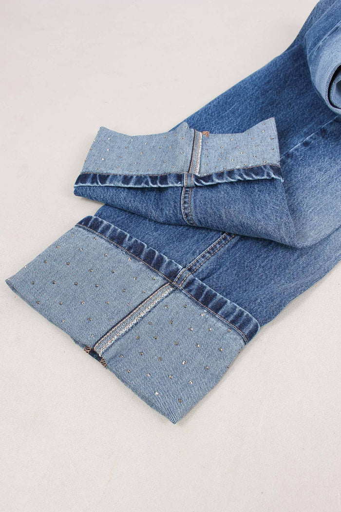 Denim Risvolto Strass Denim Medio-8