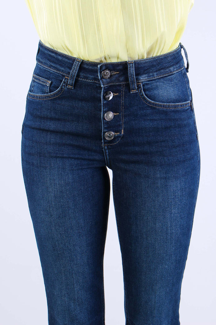 Jeans Trombetta Bottoni Denim Scuro-6