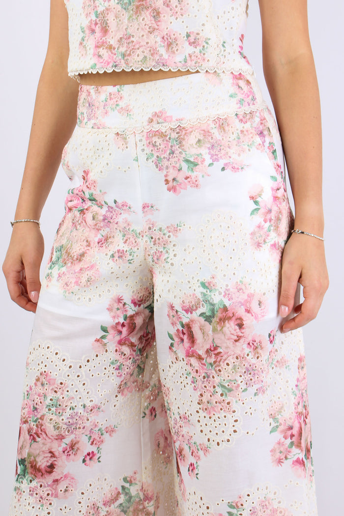 Pantalone Sangallo Fantasia Fiori Bianco/rosa-6