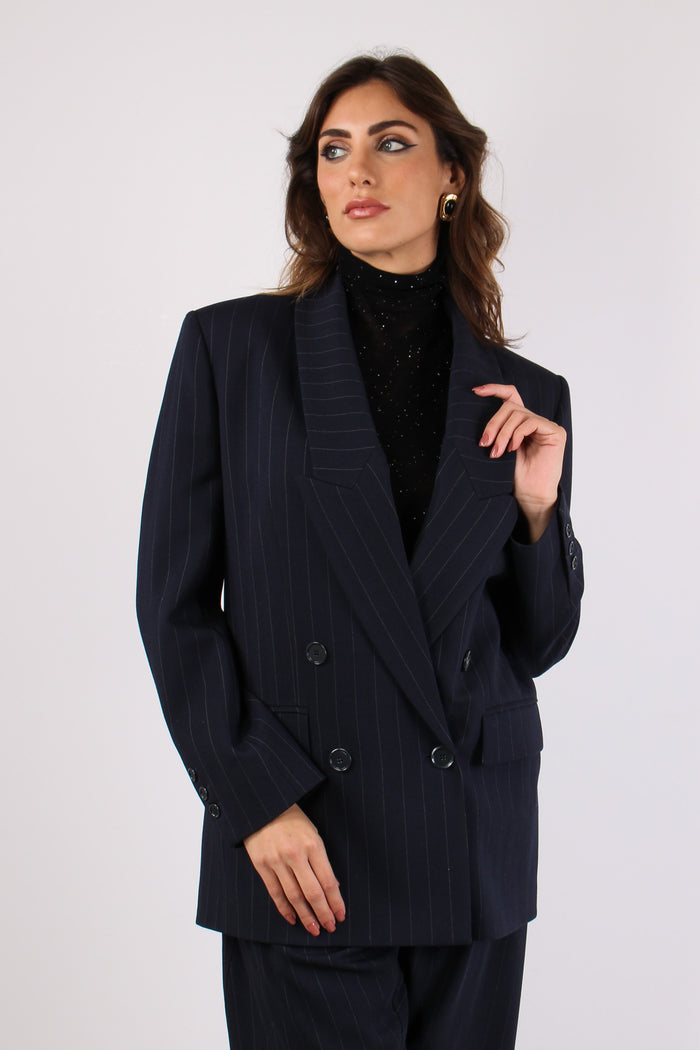 Rapisardi Giacca Over Gessata Blu/bianco-3