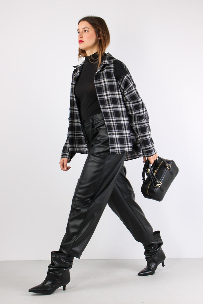 Camicia Quadri Inserto Pizzo Panna/nero-7