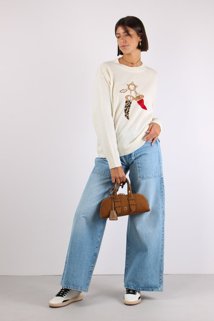 Maglia Corni 100% Lana Lucky Bianco Lana