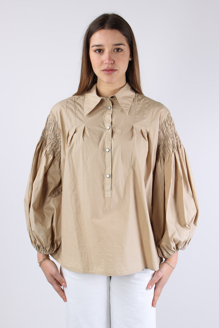 Bouquet Camicia Manica Arriccio Beige-4