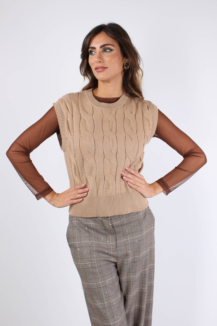 Maglia Girocollo Lurex Viscosa Cammello-2