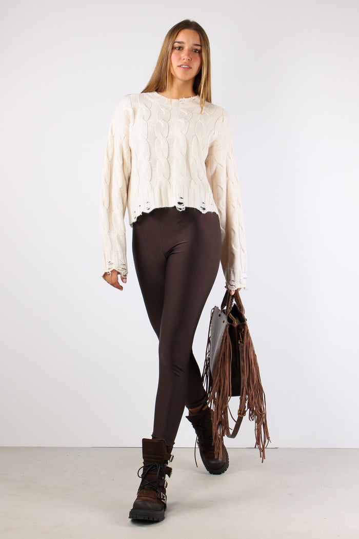 Maglia Treccia Rotture Bianco Burro-3